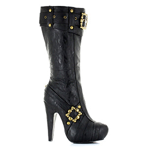 426-AUBREY 4" Knee High Steampunk Boots With Buckles And Studs. Women