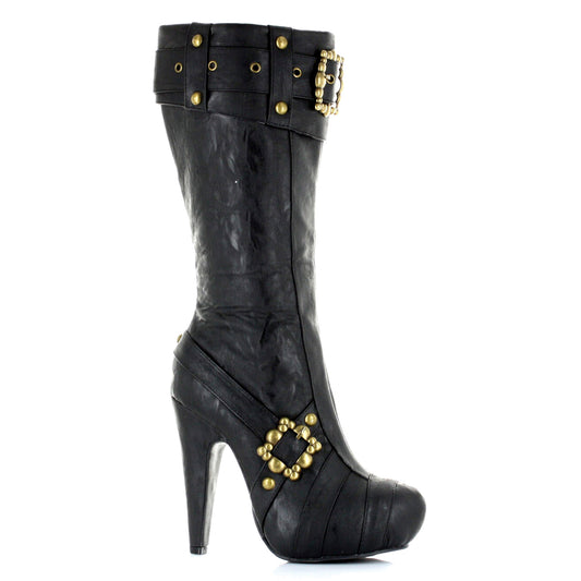 426-AUBREY Ellie Shoes 4" Knee High Steampunk Boots With Buckles And Studs. Women EXTENDED S 4 INCH HEEL KNEE HIGH