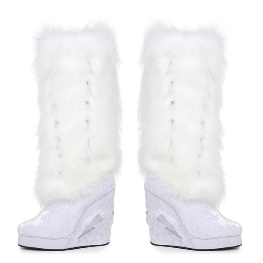 455-HAPPY Ellie Shoes 4" Inch Light Up Platform And Fur 4 INCH HEEL KNEE HIGH