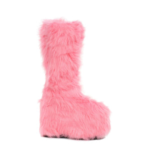 500-FUZZ 5" Chunky Heel Platform Boot with faux fur.