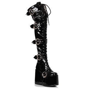 500-KAMORA 5" Chunky Platform Thigh High Stretch Boot w/Buckles