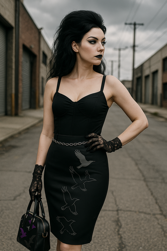 Raven Flock Gothabilly Pencil Skirt