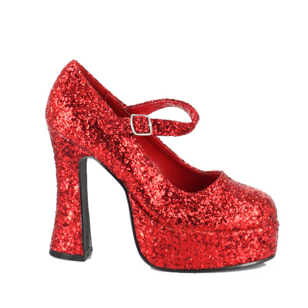 557-EDEN-G Ellie Shoes 5" Chunky Heel Glitter Mary Jane. EXTENDED S 5 INCH HEEL PUMPS