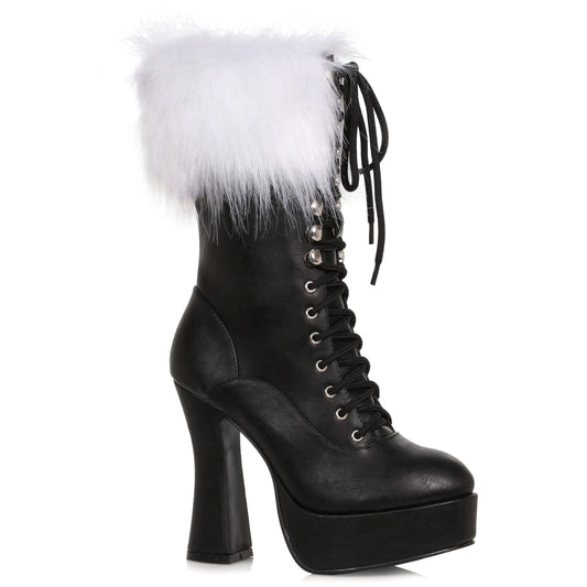 557-JOY Ellie Shoes 5.5"” Heel Women’s Santa Boot with Laces & Faux Fur FESTIVAL ANKLE BOOT 5 INCH HEEL