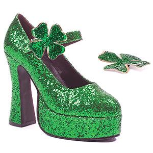 557-LUCKY 5" Chunky Heel Green Glitter Maryjane