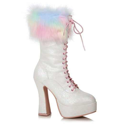 557-NORA Ellie Shoes 5" Chunky Heel Unicorn Boot With Faux Fur ANKLE BOOT 5 INCH HEEL