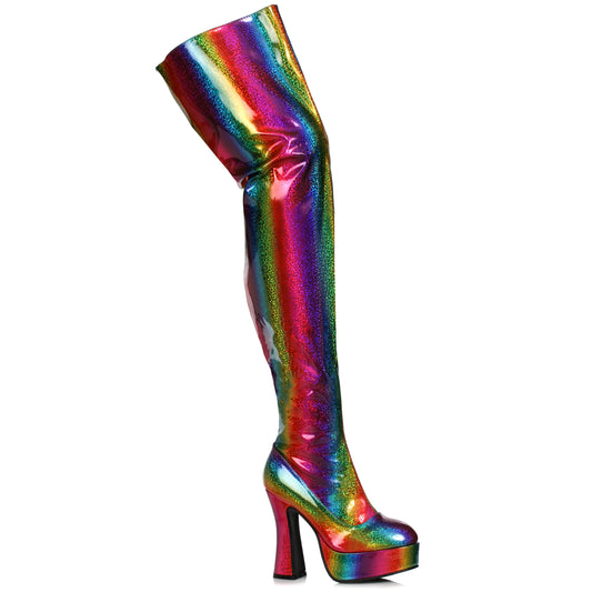 557-RAYA Ellie Shoes 5.5" Chunky Heel Women's Rainbow Thigh High Boot 5 INCH HEEL THIGH HIGH