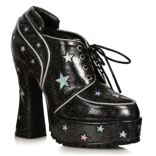 557-STARDUST Ellie Shoes 5.5" Heel Glitter PU with Stars Shoe FESTIVAL ANKLE BOOT 5 INCH HEEL