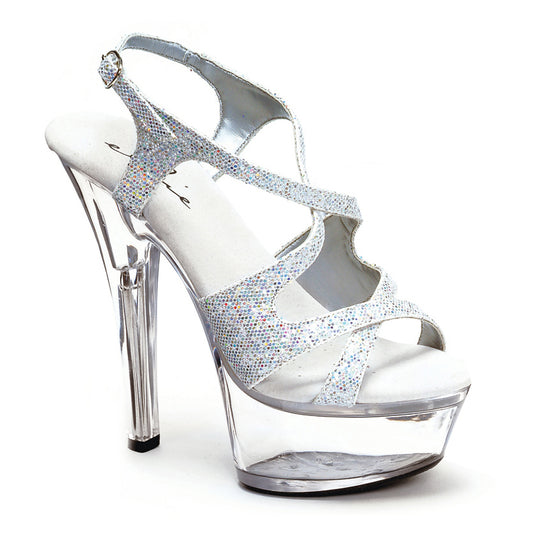 601-LANCE-G Ellie Shoes 6" Heel Silver Glitter Strappy Sandal. 6 INCH HEEL SALES 6 IN