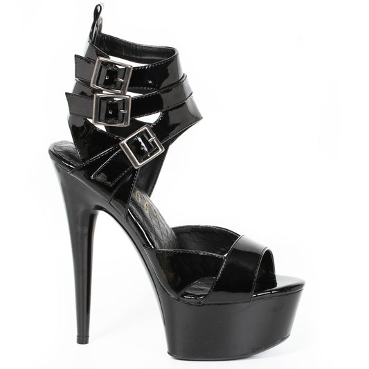 609-ATHENA Ellie Shoes 6" PEEP TOE PLATFORM WITH TRIPLE STRAP AND BUCKLE DETAIL EXTENDED S 6 INCH HEEL