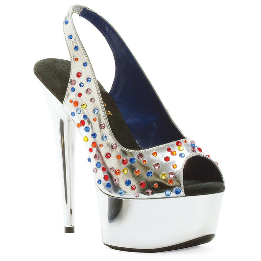 609-BEDAZZLED Ellie Shoes 6" Platform Peep Toe W/Multi Colored Rhinestones 6 INCH HEEL SALES 6 IN