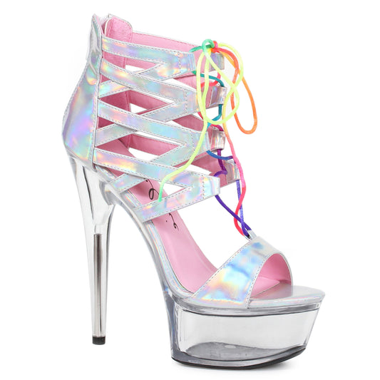 609-CAPRICE Ellie Shoes 6" Hologram Sandal With Rainbow Laces 6 INCH HEEL
