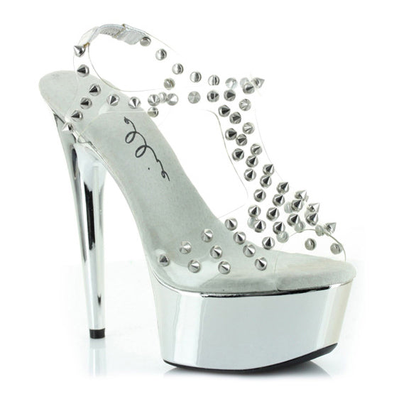 609-DESTINY Ellie Shoes 6" Spikes Embellished Open Toe Sandal on Clear EXTENDED S 6 INCH HEEL SALES 6 IN