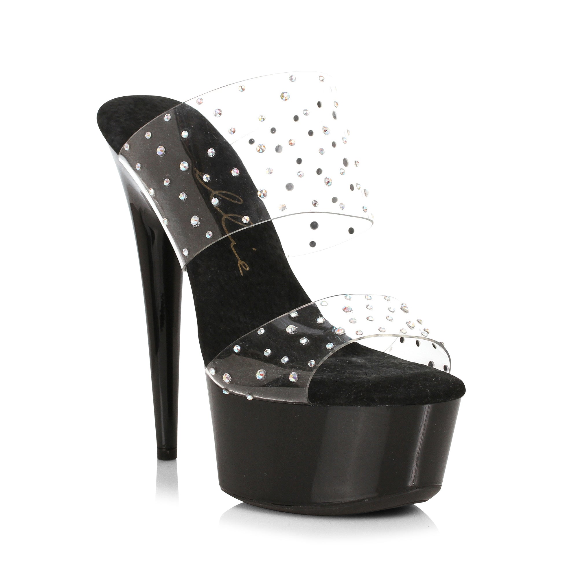 609-MISTY Ellie Shoes 6" Heel Clear Sandal With Rhinestone Upper 6 INCH HEEL