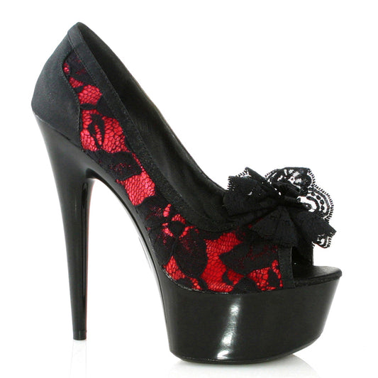 609-VALENTINA Ellie Shoes 6" LACE OVERLAY PEEP TOE PUMP 6 INCH HEEL PUMPS SALES 6 IN