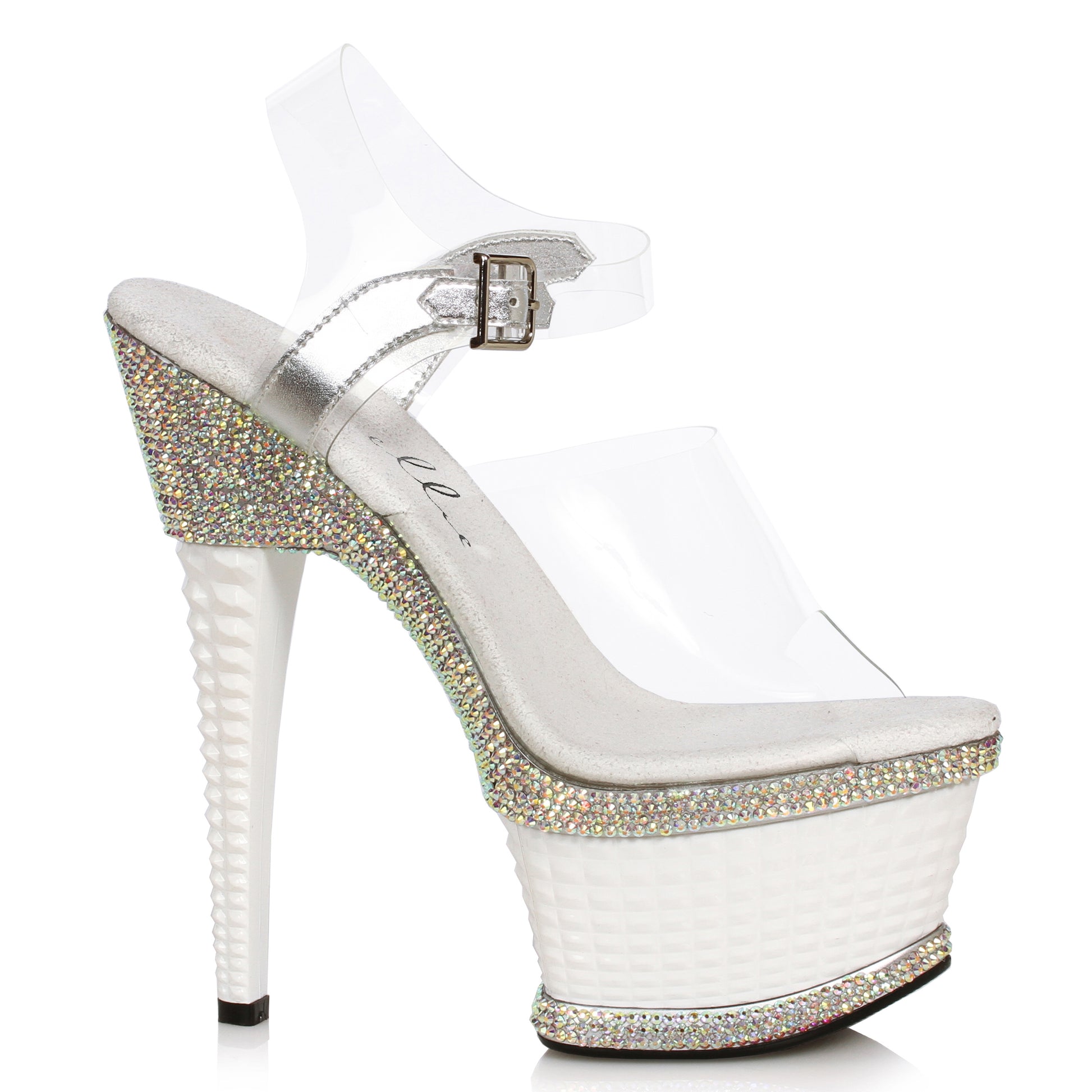 649-ANGEL Ellie Shoes 6" Heel W/Textured  Platform & Rhinestone Accents 