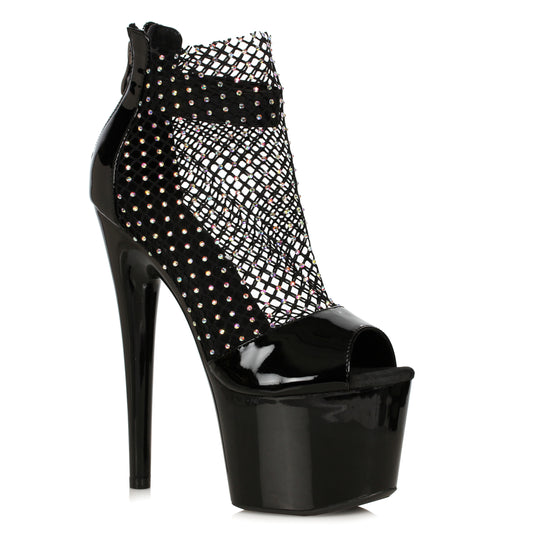 709-ADRIANA Ellie Shoes 7" Fishnet Rhinestone Ankle Bootie 7 INCH HEEL