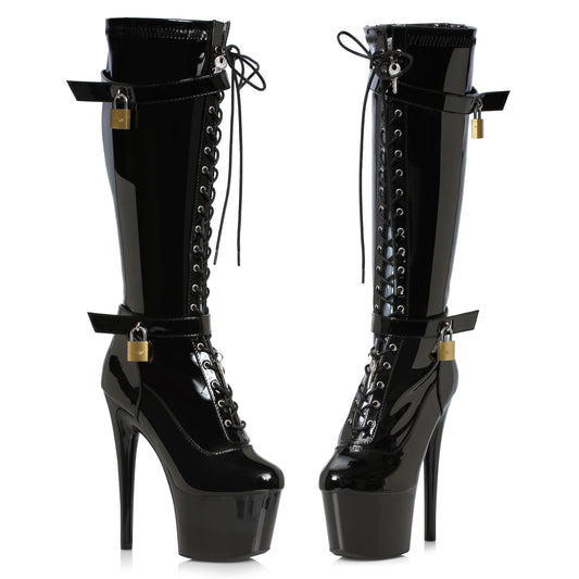 709-BOUND Ellie Shoes 7" Knee Boot Lace Up With Lock 7 INCH HEEL KNEE HIGH