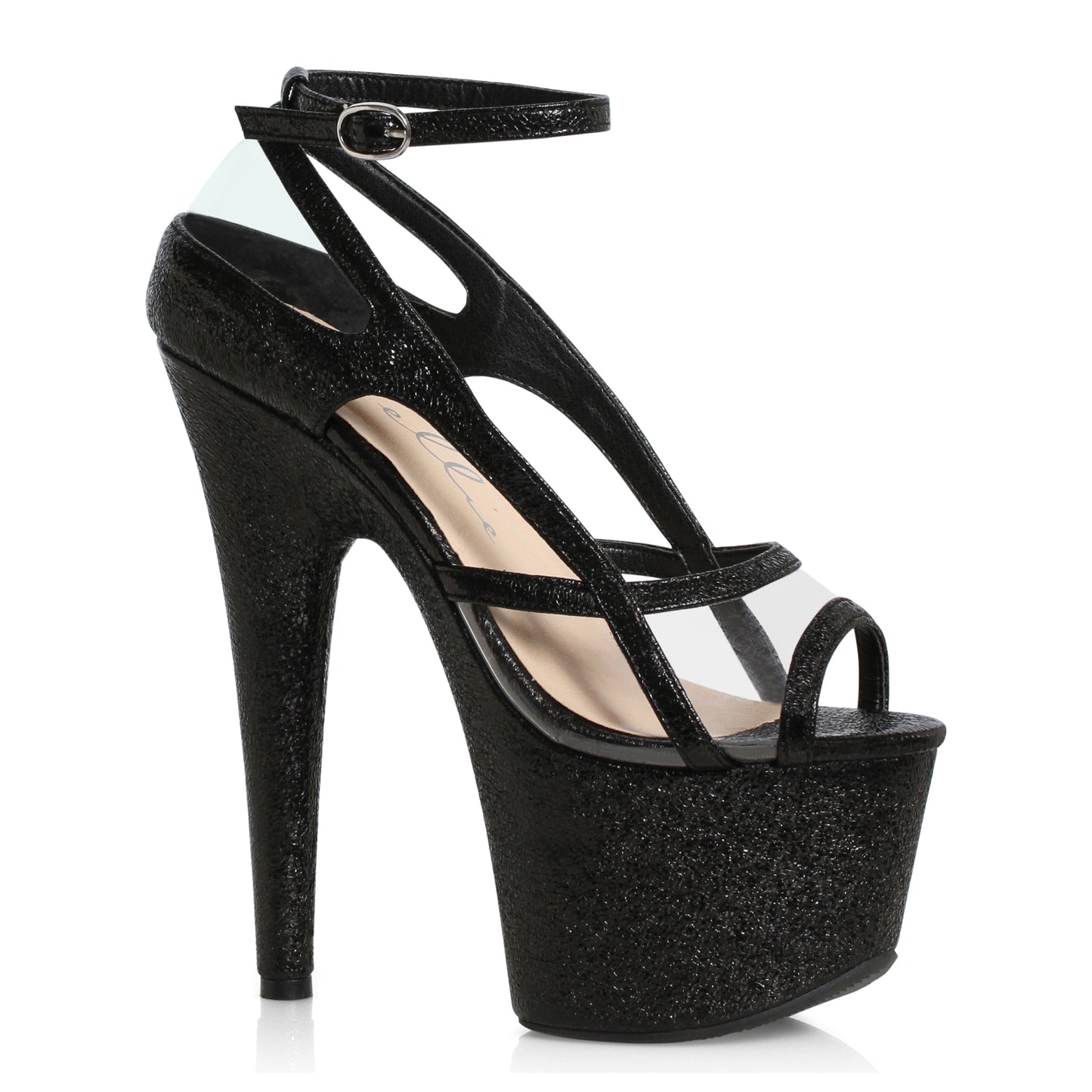 709-LEIGHTON Ellie Shoes 7" Glitter Strap Sandal 7 INCH HEEL