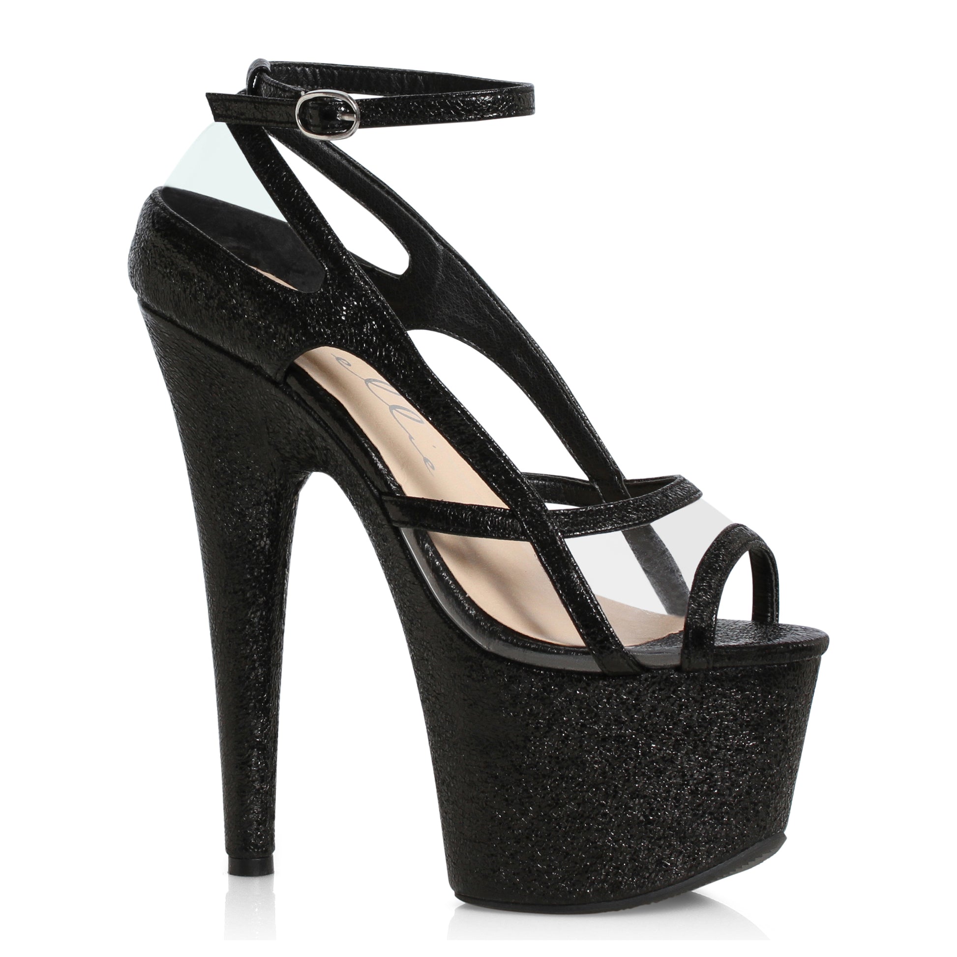 709-LEIGHTON Ellie Shoes 7" Glitter Strap Sandal 7 INCH HEEL