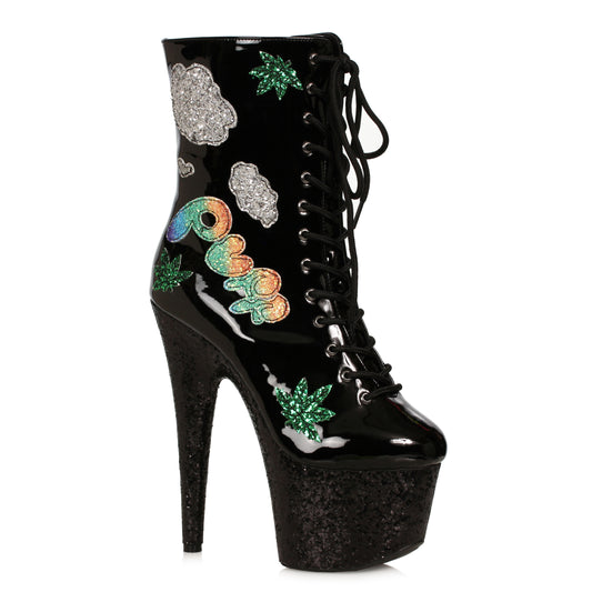 709-PUFF Ellie Shoes 7" Stiletto Lace Up With Print Wrapped Platform 7 INCH HEEL KNEE HIGH