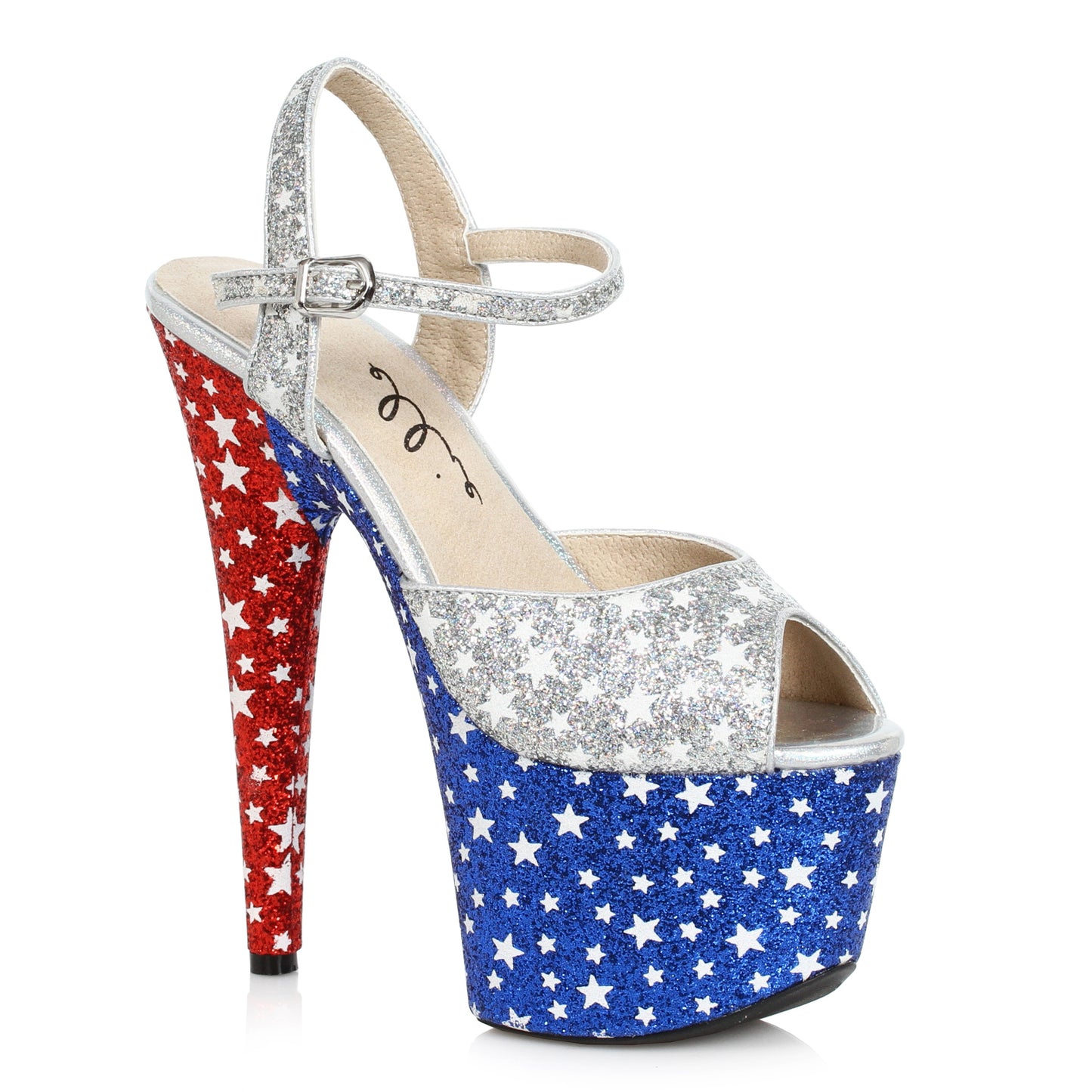 709-PATRIOT Ellie Shoes 7" Patriotic Star Sandal 7 INCH HEEL SALES 7 &