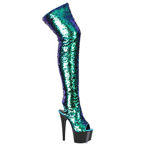 709-RUBY Ellie Shoes 7" PeeptoeThigh High Sequined Boots. 7 INCH HEEL THIGH HIGH