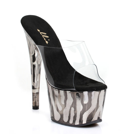709-RUGGED Ellie Shoes 7" Inch Mule With Metallic Zebra Pattern EXTENDED S 7 INCH HEEL SALES 7 &