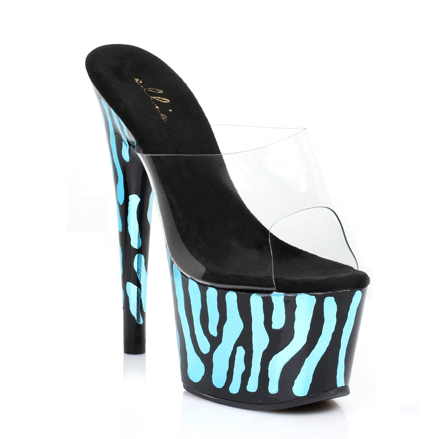 709-RUGGED Ellie Shoes 7" Inch Mule With Metallic Zebra Pattern EXTENDED S 7 INCH HEEL SALES 7 &