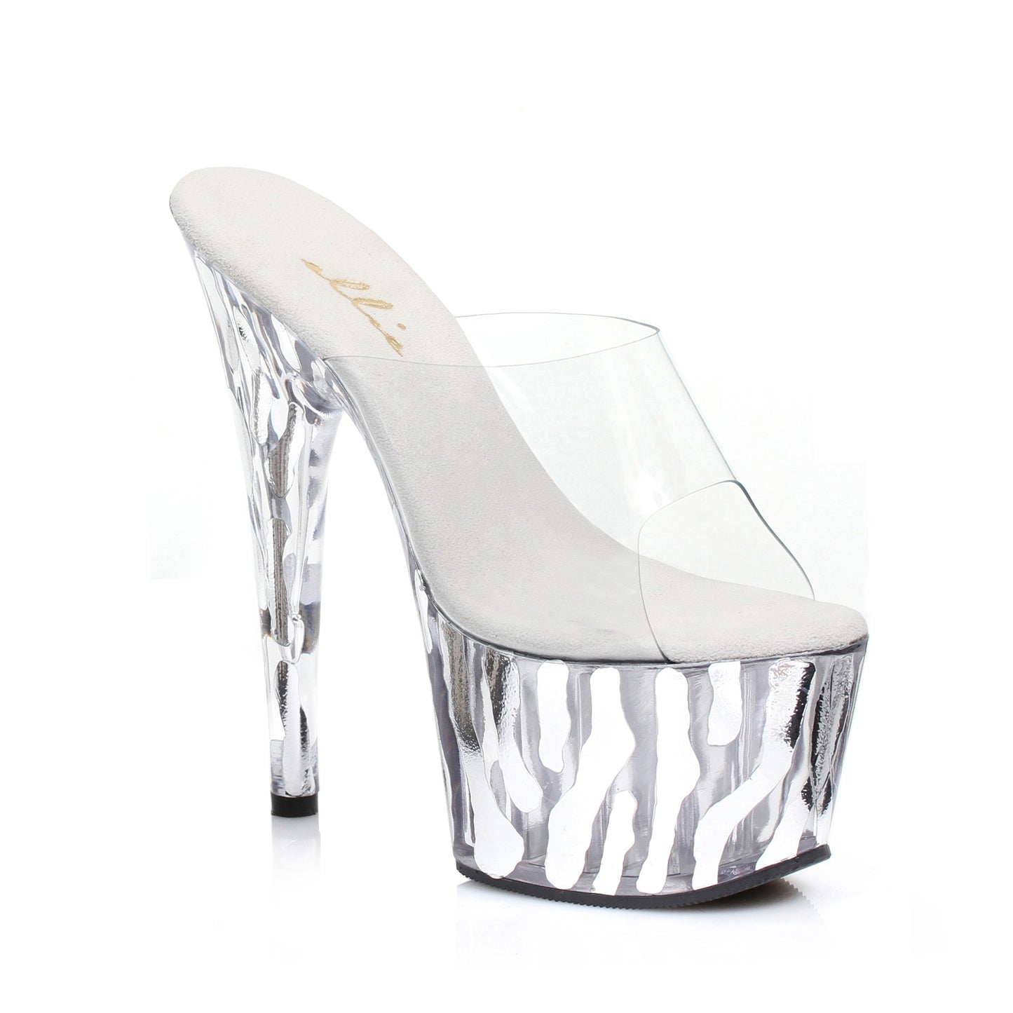 709-RUGGED Ellie Shoes 7" Inch Mule With Metallic Zebra Pattern EXTENDED S 7 INCH HEEL SALES 7 &