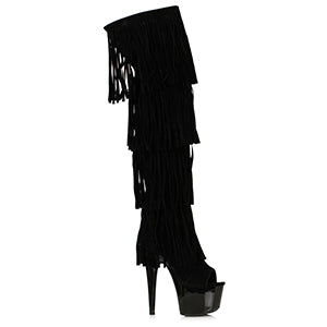 709-SEQUOIA 7" Heel Thigh High Boot With Fringe