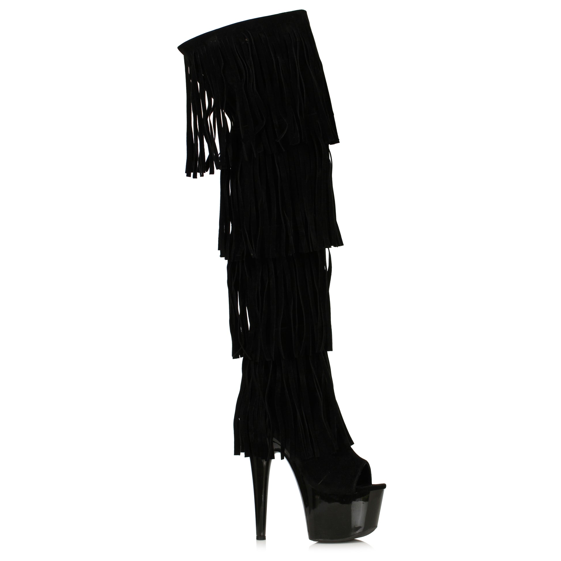 709-SEQUOIA Ellie Shoes 7" Heel Thigh High Boot With Fringe 7 INCH HEEL THIGH HIGH