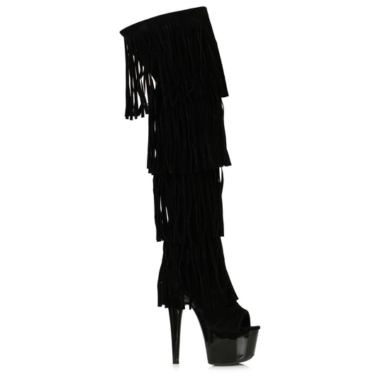 709-SEQUOIA Ellie Shoes 7" Heel Thigh High Boot With Fringe 7 INCH HEEL THIGH HIGH
