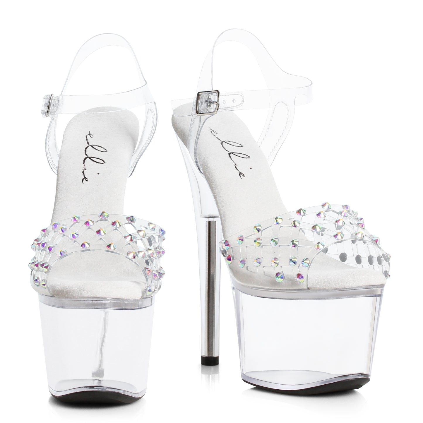 709-SIMONE Ellie Shoes 7" Heel Clear Sandal With Rhinestone Upper 7 INCH HEEL