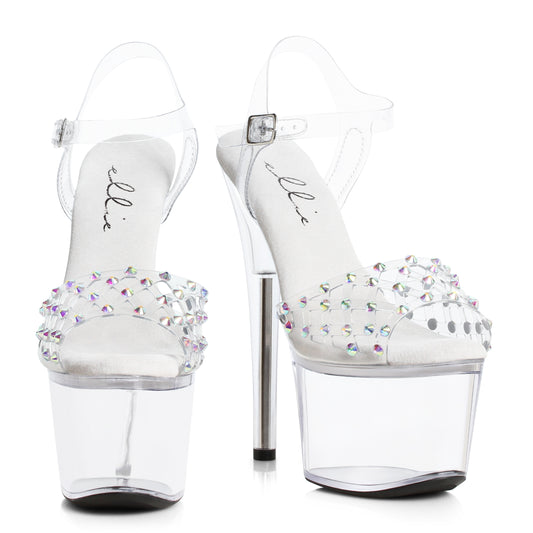 709-SIMONE Ellie Shoes 7" Heel Clear Sandal With Rhinestone Upper 7 INCH HEEL