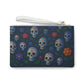 Pouch with colorful skull and floral pattern on a dark blue background