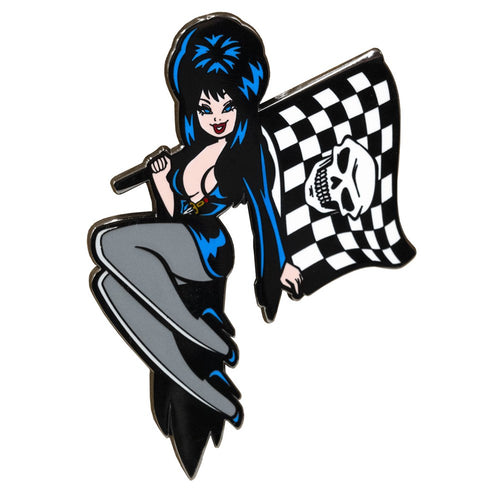 Elvira Racing Flag Skull Enamel Pin