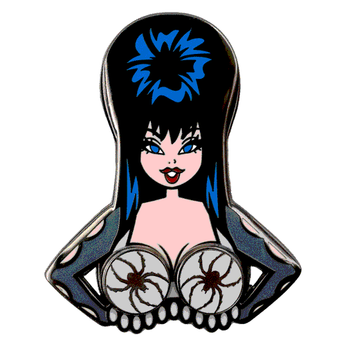 Elvira Spinning Spiders Enamel Pin Hip Crypt Kreepsville