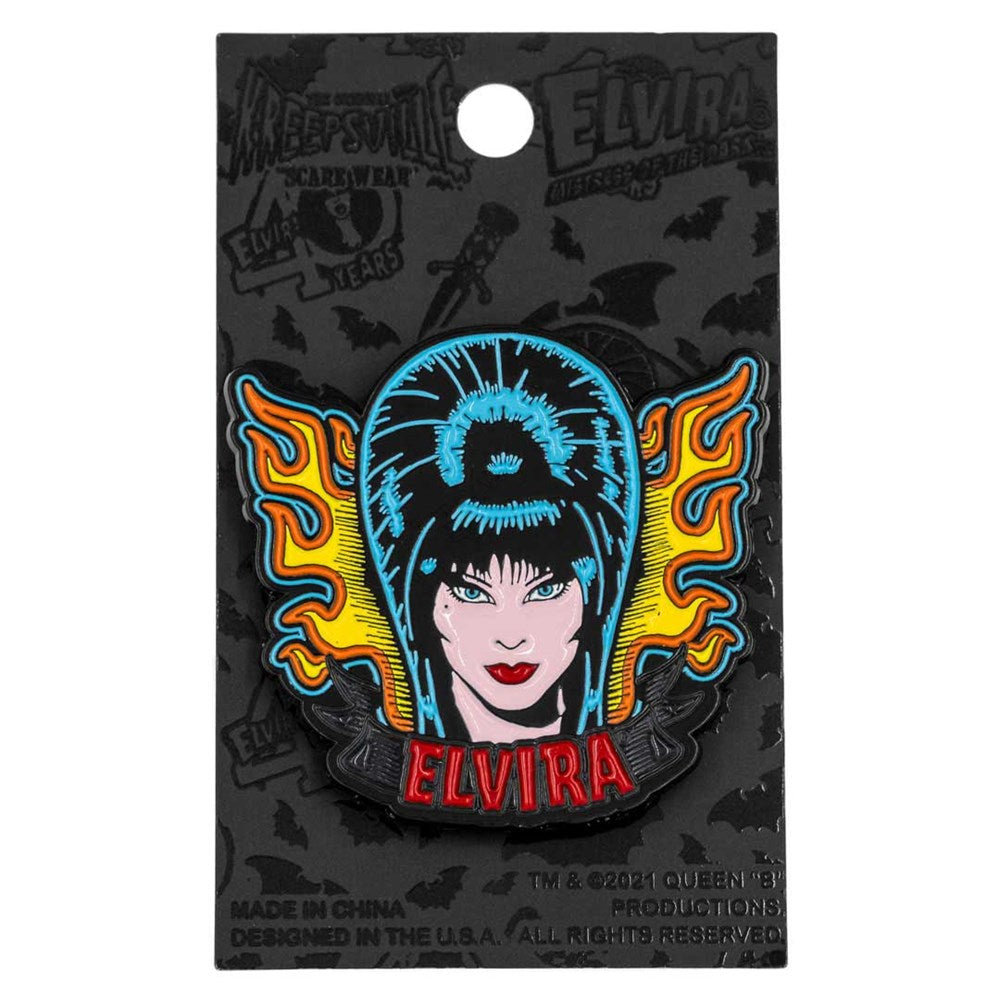 Elvira Tattoo Flames Enamel Pin