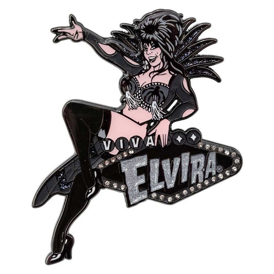 Elvira Vegas Rhinestone Black Enamel Pin Hip Crypt Kreepsville