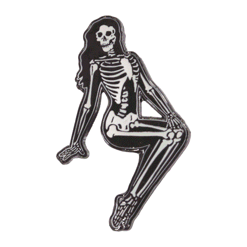 Skeleton Pin-up Girl Sitting Enamel Pin