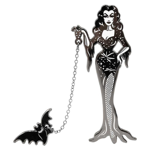Vampira With Flying Bat Enamel Pin Hip Crypt Kreepsville