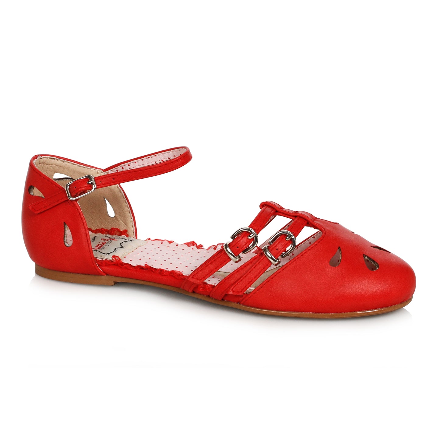 BP100-POLLY Bettie Page Closed Toe Flat with Cutout Décor & Buckle Closure FLATS