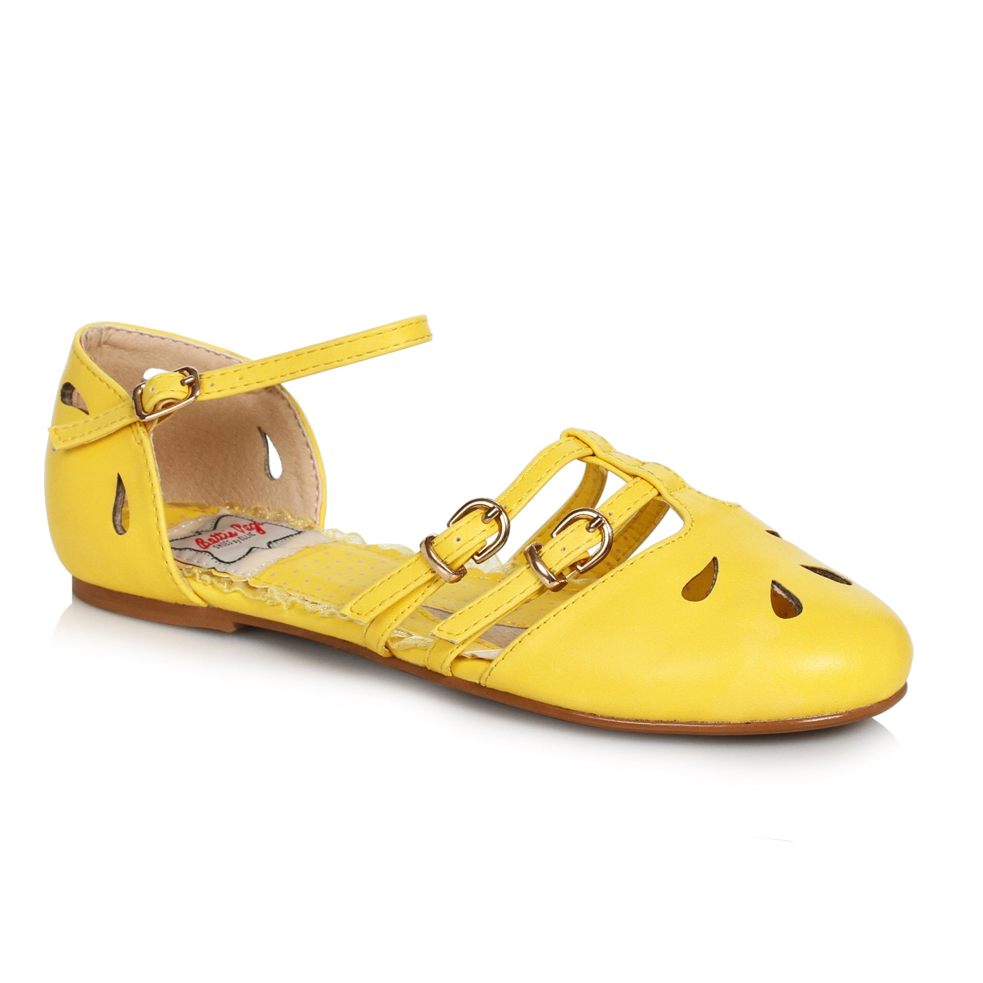 BP100-POLLY Bettie Page Closed Toe Flat with Cutout Décor & Buckle Closure FLATS