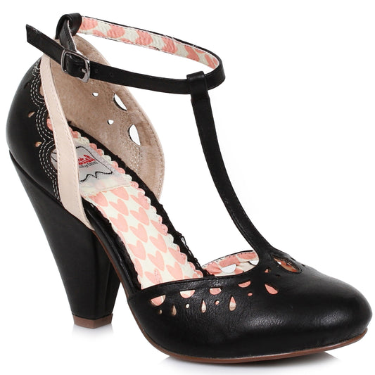 BP403-ELSIE Bettie Page 4" T Strap Closed Toe Cut Out Heel VINTAGE/RE 4 INCH HEEL PUMPS SALES 4 IN