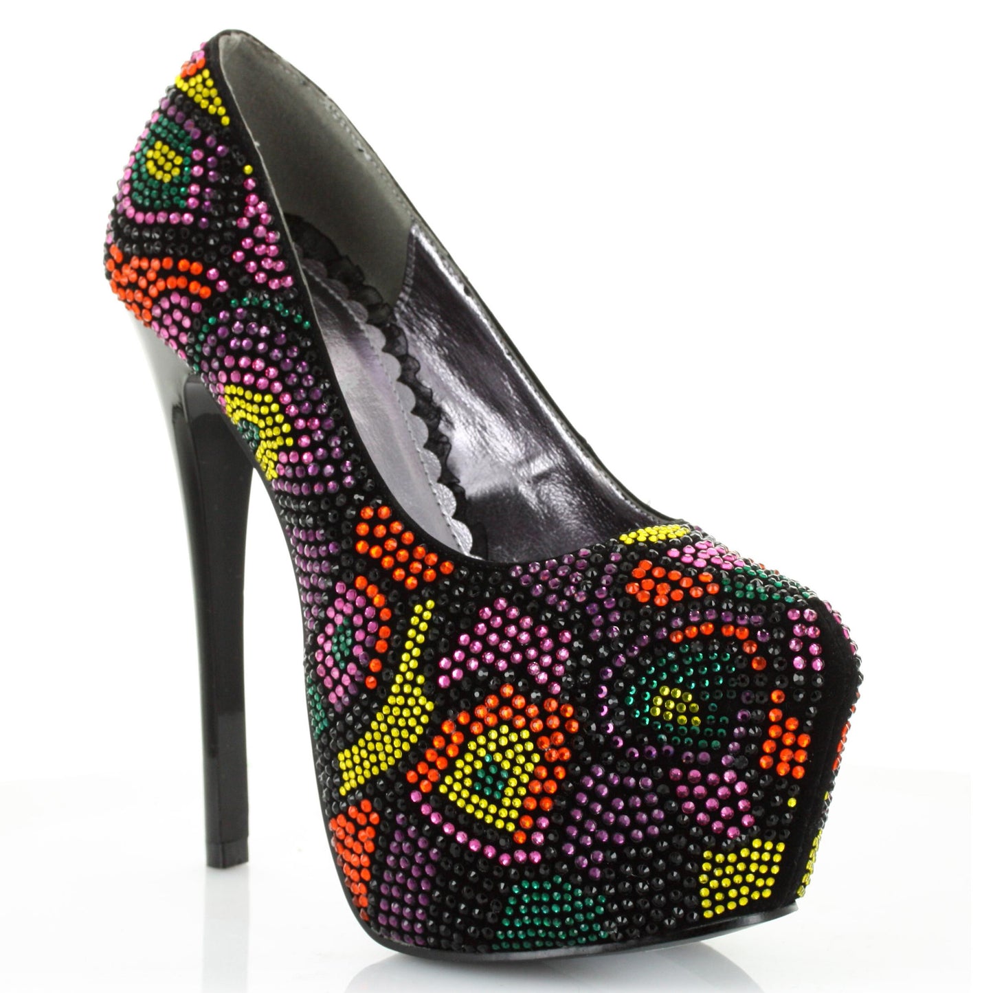 BP607-HARPER Bettie Page 6" Heel w/ 2.25 Concealed Platform Multi-Color Stones Pump VINTAGE/RE 6 INCH HEEL PUMPS SALES 6 IN
