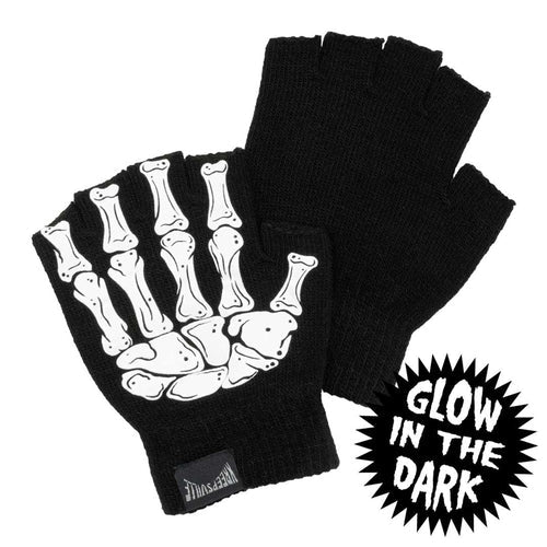 Skeleton Hand Fingerless Glow Knit Gloves Hip Crypt Kreepsville