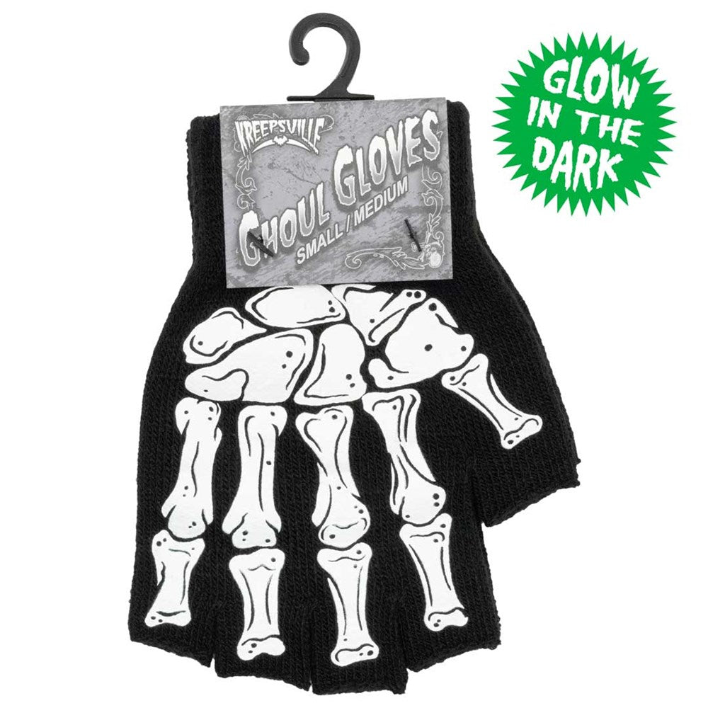Skeleton Hand Fingerless Glow Knit Gloves