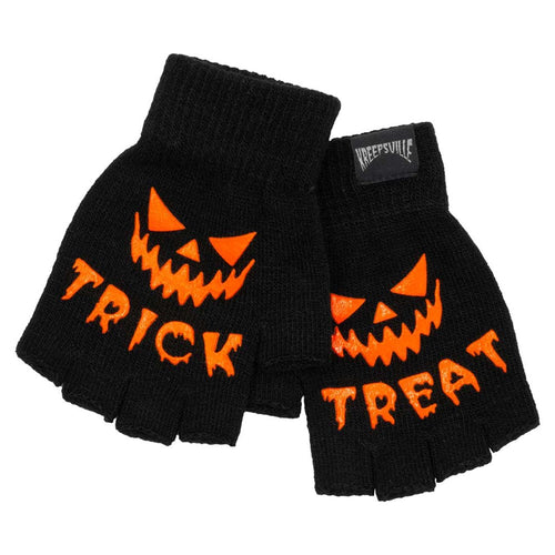 Trick Or Treat Knit Fingerless Gloves Hip Crypt Kreepsville
