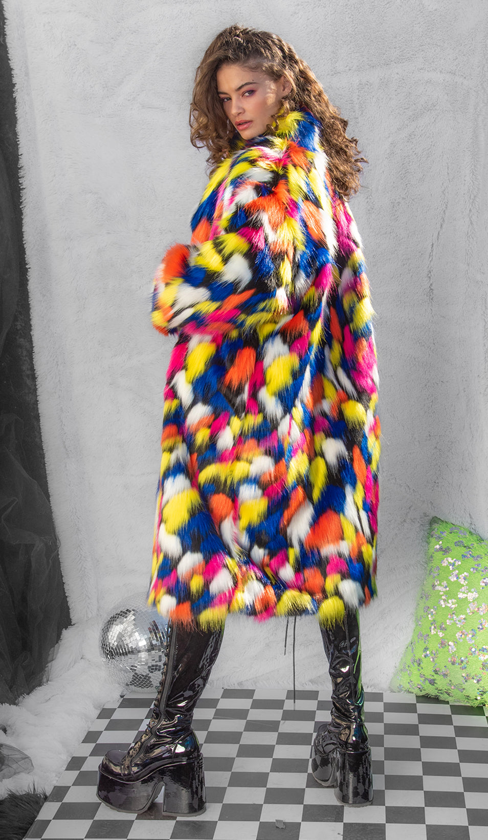 FR154 - Unisex Faux Fur Mid-Length Coat for Rave Clubwear Festival at Hip Crypt by J. Valentine 